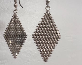 925 imperial silver ultra lame marquis drop silver mesh earrings
