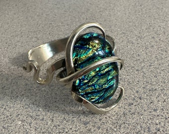 Silver fork cuff bracelet w/ large resin stone