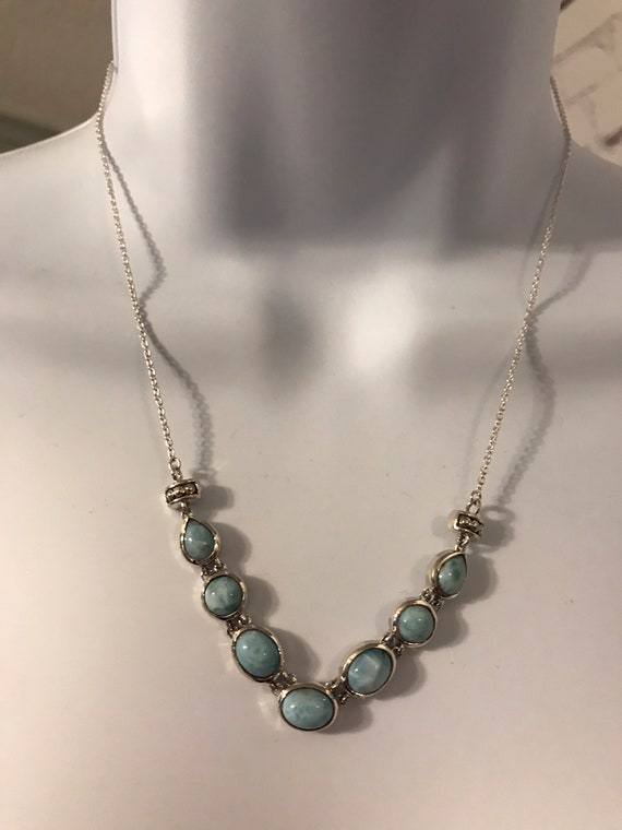 Silver 925 18” multi stone Larimar necklace