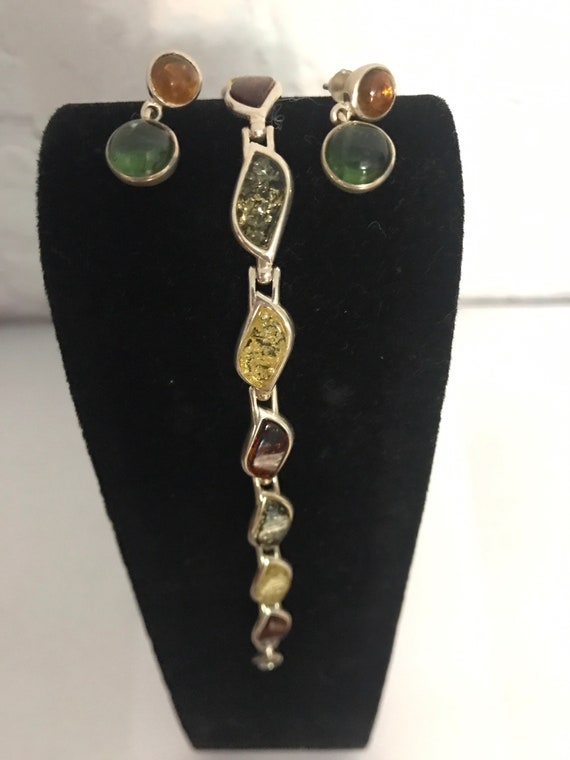 Amber tri color leaf bracelet and earrings set in 