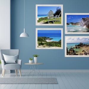 Photography Art Prints - Bermuda Beach Vibes - Set of 4 Digital Prints, Horshoe Beach, Waves, Tropical Island