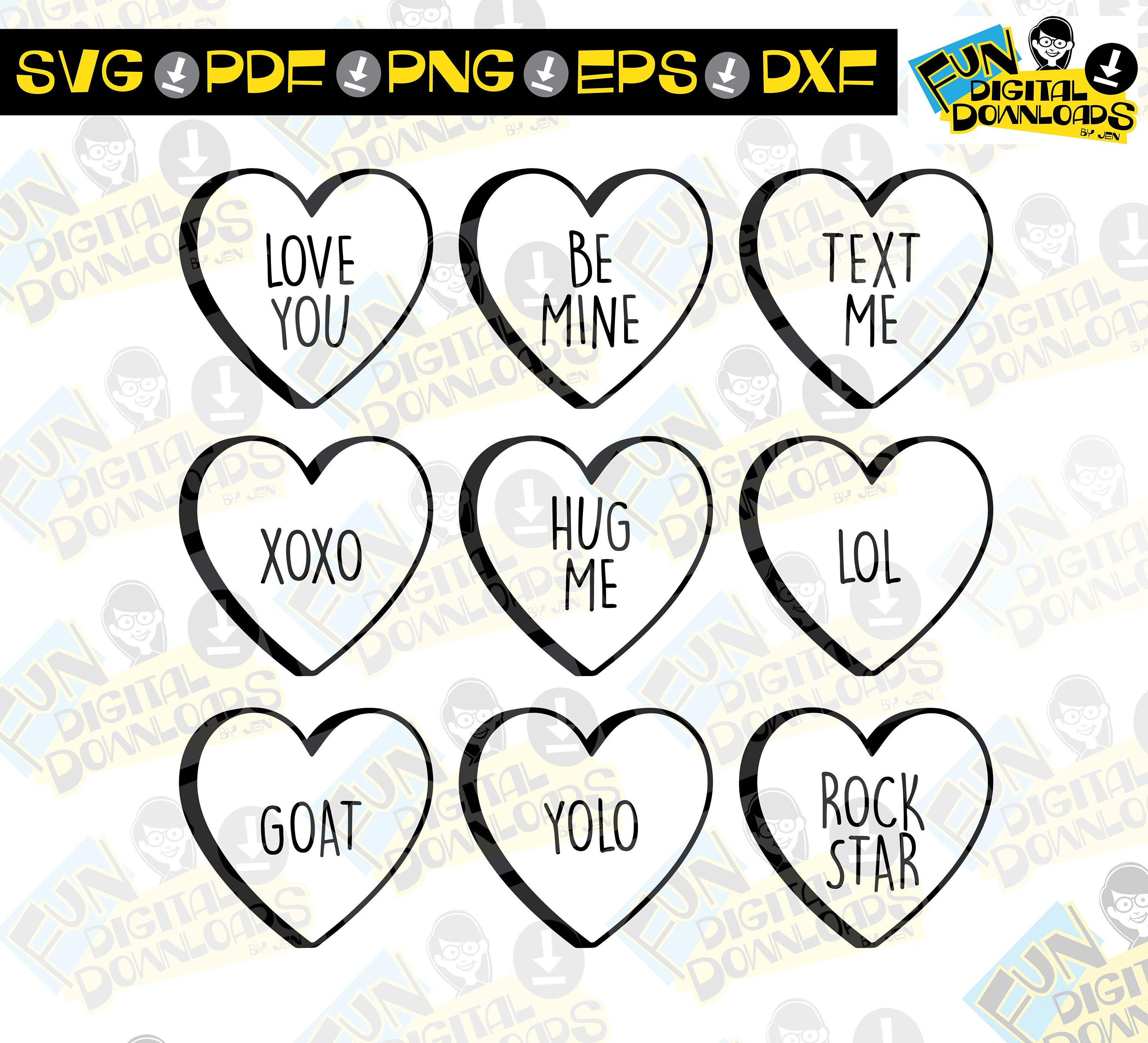 Valentine Hearts SVG, Candy Hearts Svg, Valentines Day Cut File ...