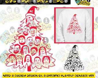 Arquivo SVG da árvore de Natal do Kansas City para a temporada 2025-2026, ideal para artesanato; arquivo SVG de Natal de Kansas City; arquivo de corte dos jogadores do Kansas City; arquivo SVG do Mahomes; arquivo SVG do Kelce.