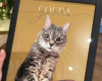 Gepersonaliseerde ingelijst digitaal getekend huisdierportret (één huisdier)