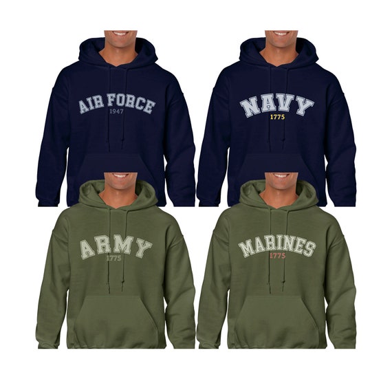 US Military Vintage Style Army Navy Air Force Marines Hoodie Sweatshirt
