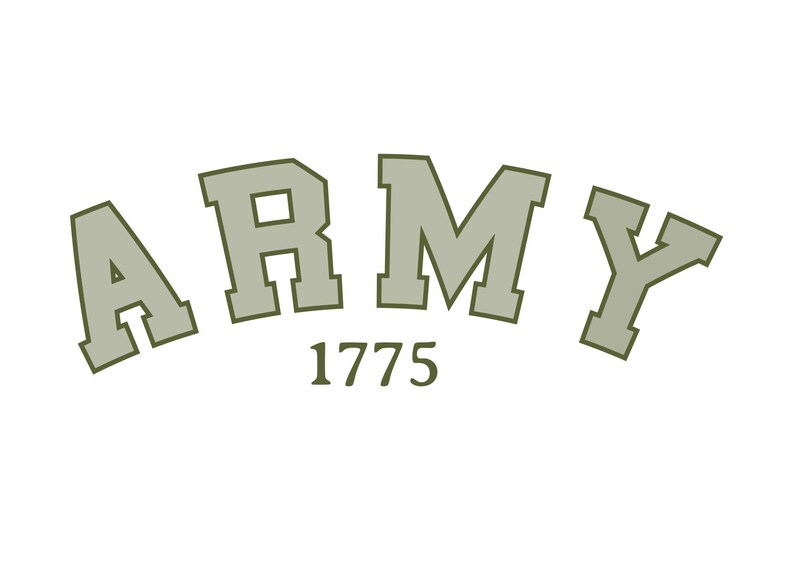 K&ouml;nnte beinhalten: Ein gr&uuml;nes und wei&szlig;es Logo mit dem Wort "ARMY" in einer fetten, gew&ouml;lbten Schrift. Das Jahr "1775" steht unter dem Wort "ARMY".