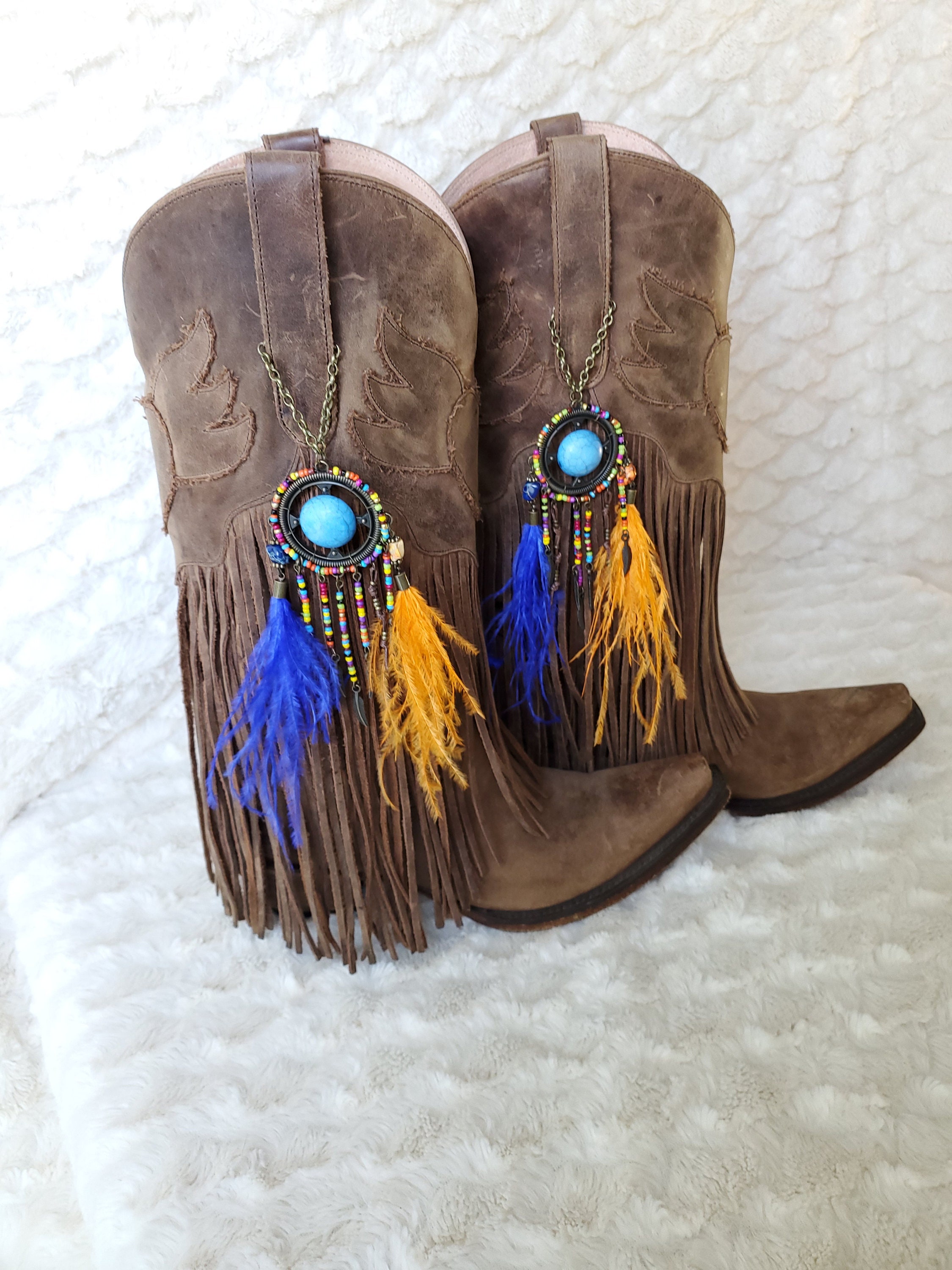 Feather and beaded boot charm Etsy