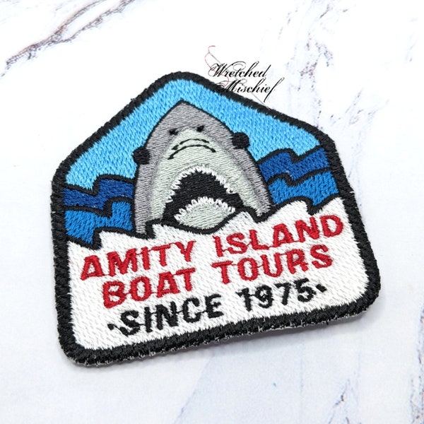 Shark boat tours Patch . Angry shark patch . Funny Patch . Sew on patch