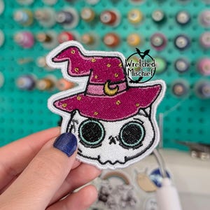 Kitty Witch Skull Patch . Sew on patch
