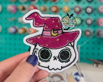 Kitty Witch Skull Patch . Sew on patch