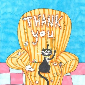 Black Cat Thank You A6 Card | Illustration Animal Character Greetings Card | Thank You for Children or Adult