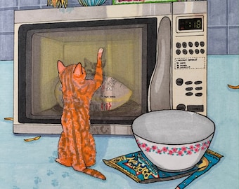 Popcorn Kitty Cat - Illustration Print | Naughty Cat Art | Kitchen Wall Art