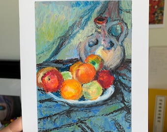 Original Oil Pastel Painting | Fruit Still Life Art | Kitchen Wall Decor | Impressionist Fruit Artwork