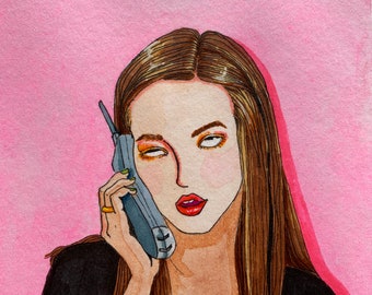Estampado de chica atrevida – Ilustración de moda Y2K, arte retro para móviles
