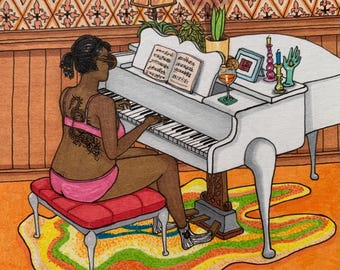 Piano Wall Art | Watercolour Pianist Illustration, Music Room Decor