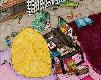 The Sims - Illustration Print | Game Lover Art |Cozy Print | Bedroom Wall Art | Roommate Gift for Her | Gamer Gift | The Sims Lover Gift