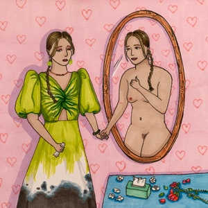 Samozachęcanie - Ilustracja Wydruk | Sztuka samoopieki | Kobieta nago | Sztuka ścienna Body Positive | Miłość do siebie | Dekoracja ścienna do sypialni