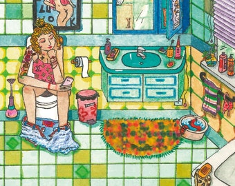 Cuando la naturaleza llama - Arte divertido para el baño / Decoración de pared para el baño / Lámina de acuarela