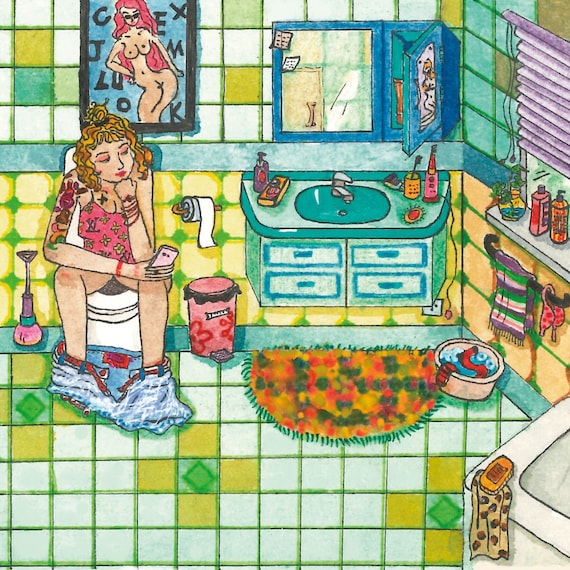 When Nature Calls - Illustration Print. Funny Bathroom Art, Toilet Art, Bathroom Wall Decor, Watercolour Print