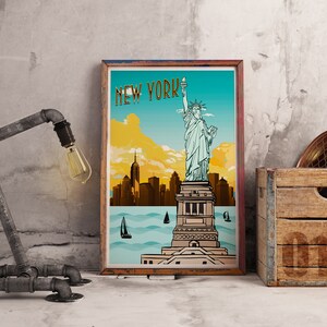 Cidade de Nova York | Poster de viagem | Poster de viagens retro | Download Digital | Ilustração | Arte Gráfica | Decoração de Casa | Arte de parede | Viaje pela América