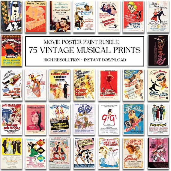 75 Vintage Musical Movie Poster Prints: Broadway Theater (Digital Download)