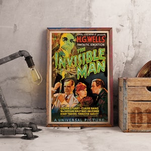 The Invisible Man Vintage Horror Movie Poster - HG Wells (Digital Download)