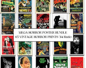 Vintage Horror Movie Poster Mega Bundle: 65 Printable Film Prints (Digital Download)