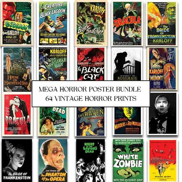 Horror Movie Prints | 64 Print Mega Bundle | Vintage Horror Posters | Horror Movie Collectors | Instant Download