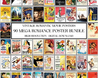 Romantic Movie Poster Bundle Vintage Prints | 90 Romance Films | Movie Vintage Collectors | Love Romance Reproductions | Digital Download