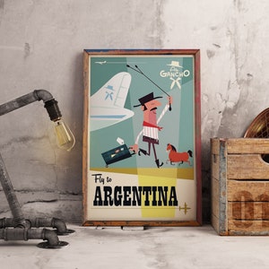 Cartaz de viagem da Argentina | Arte de meados do século | Impressão de viagem retrô vintage | Download digital | Decoração de arte | Arte de parede | Para impressão | Impressão digital