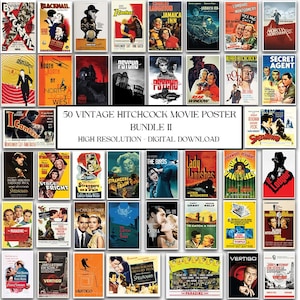 Hitchcock Movie Poster Bundle II | 50 Vintage Poster Drucke | Mystery Thriller Film Sammler | Druckbare Wandkunst | Digitaler Download