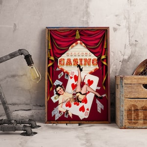 Casino Pin Up | pin up vintage | Impressions d'affiches rétro | Cartes à jouer | 10 de coeur | Cartes postales de voeux | Téléchargement instantané | Impression numérique