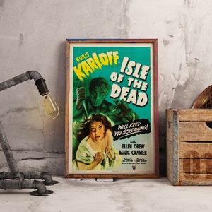Manifesto di film horror d&#39;epoca / Isle Of The Dead / Boris Karloff / Retro Cinema Wall Art / Horror d&#39;epoca del 1945 / Stampa del manifesto originale
