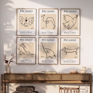 Picasso Animal Line Art Prints: Boho Wall Decor (Digital Download)