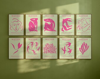 Matisse Lime Cream & Pink Wall Art Exhibition Posters 21 Minimalist Poster Bundle Trendy Printable | Mid Century Matisse | Digital Download
