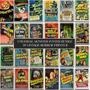 Horror Movie Prints | 39 Vintage Horror-Universal Monster Movie Bundle | Vintage Horror Posters | Horror Movie Collectors | Digital Download