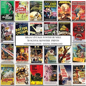 Sci-Fi Monster Horrorfilm Poster | 65 Vintage Retro Film Sammler Bundle |  Sci-Fi Monster Poster Reproduktionen | Sofort Download