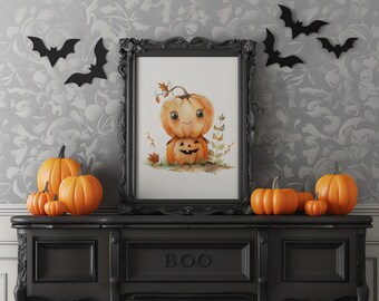 Halloween Pumpkin Watercolor Print Bundle | Kids Room Decor (Digital Download)