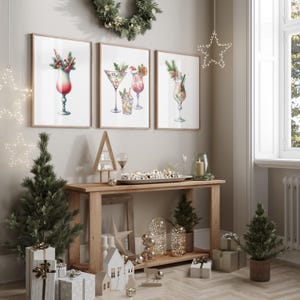 Arte de pared imprimible navideño, impresiones de cócteles navideños, tarjetas navideñas, arte digital navideño, paquete de arte navideño, descarga instantánea
