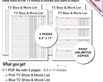 Printable TV Show and Movie List Tracker For Shows and Movies You Want To Watch