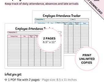 Printable Employee Attendance Tracker Sheet to Record Daily Attendance, Track Absences, and Late Arrivals