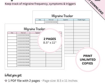 Printable Migraine Tracker to Track Migraine Headache Symptoms, Severity, and Possible Triggers