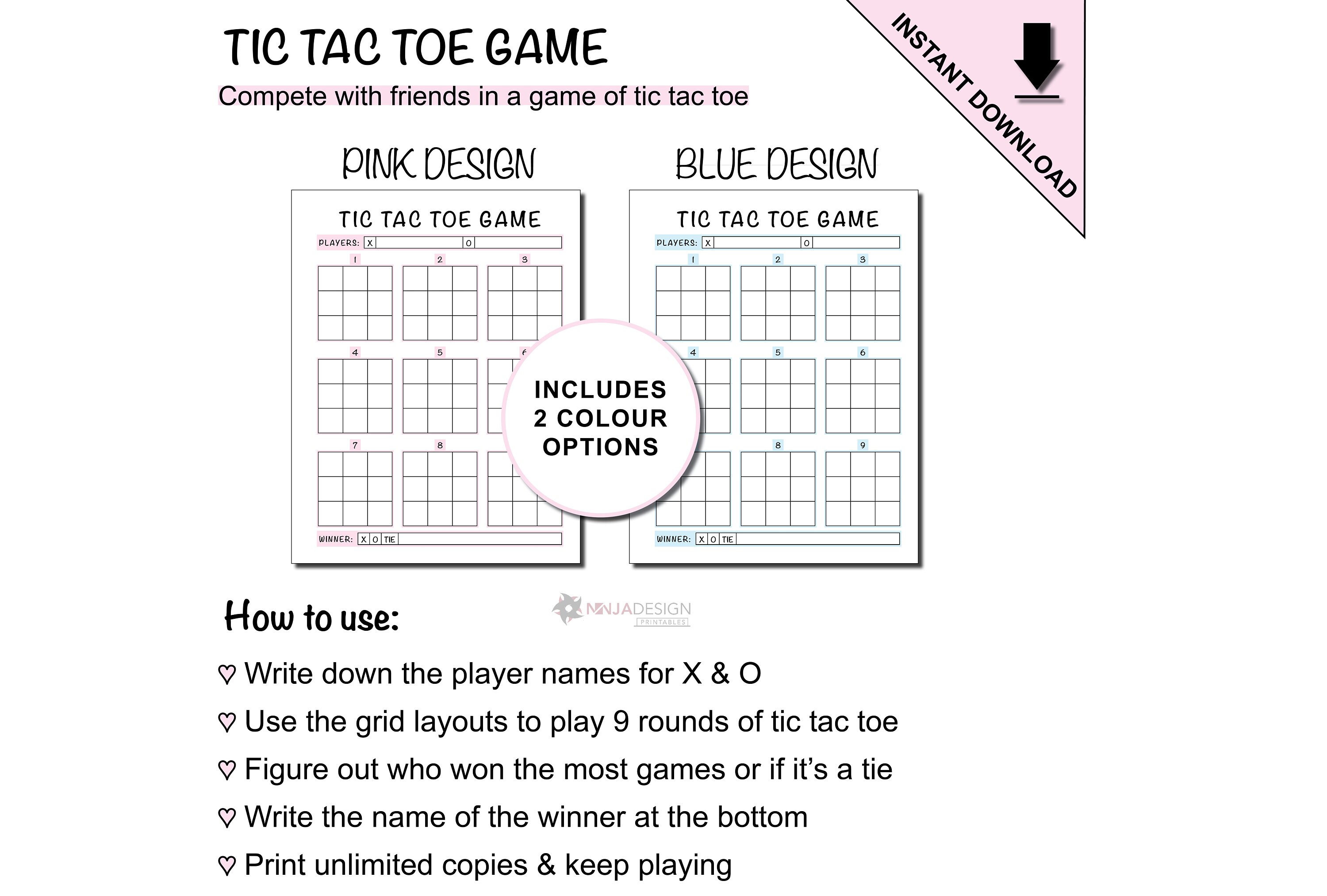 Printable Tic Tac Toe Game | Activity Sheet for Adults & Kids - Etsy