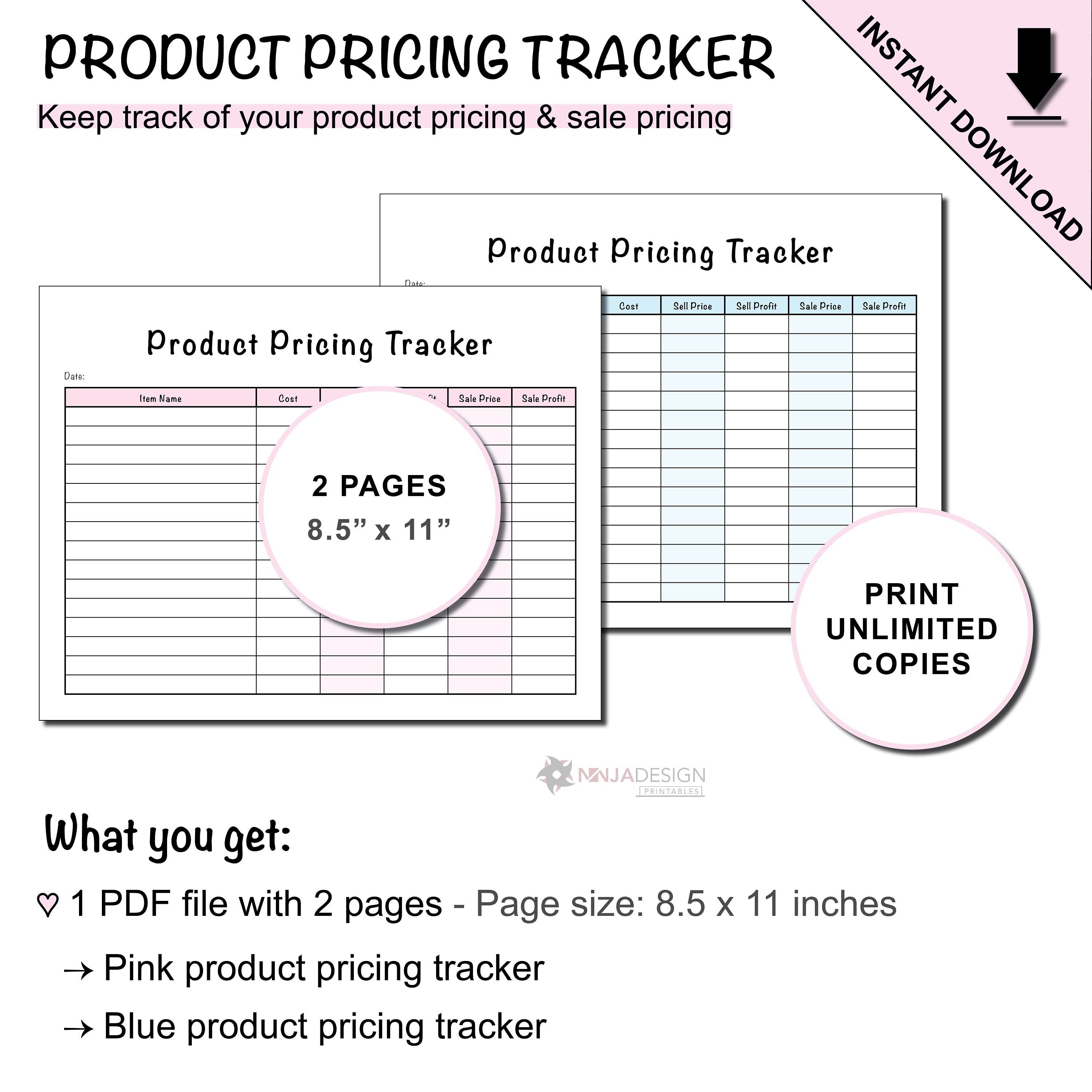 Printable Product Pricing Tracker Sheets For Small Business Etsy
