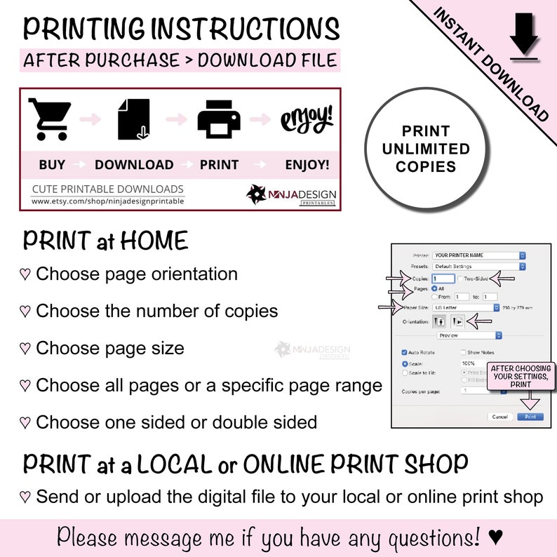 Instagram Content, Growth and Layout Planner Printable Printing Instructions