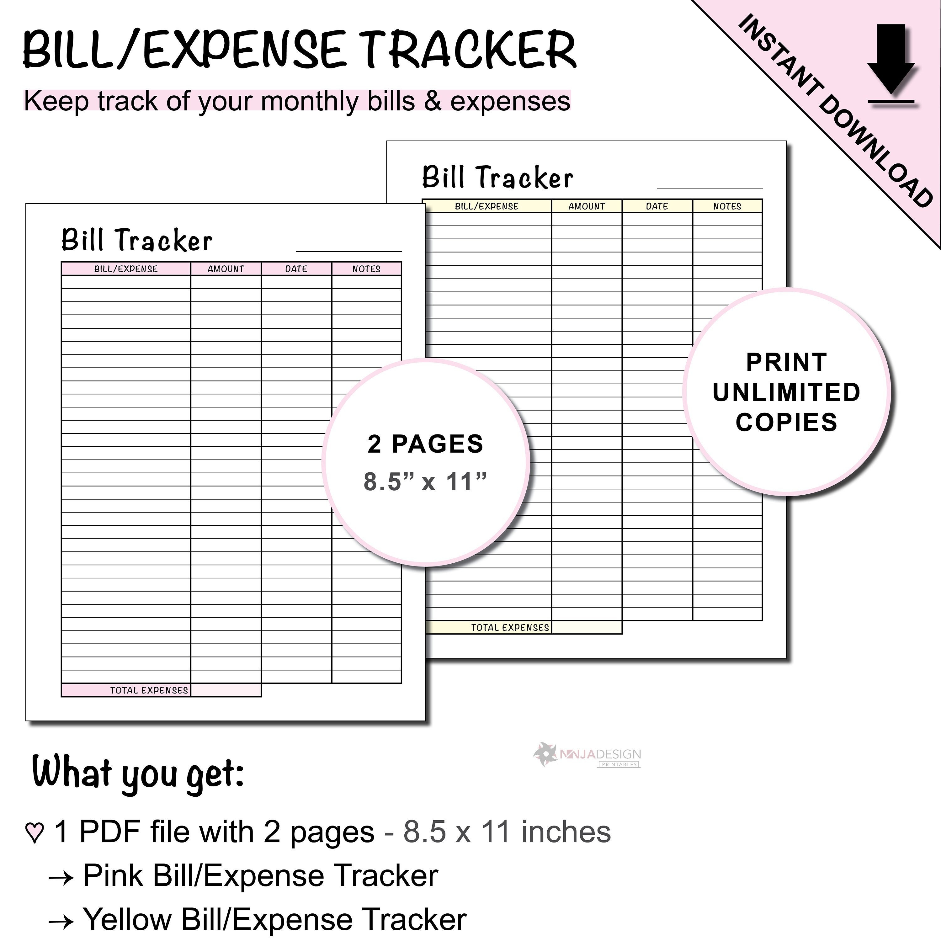 Printable Bills & Expenses Tracker Sheet to Log and Keep Track - Etsy