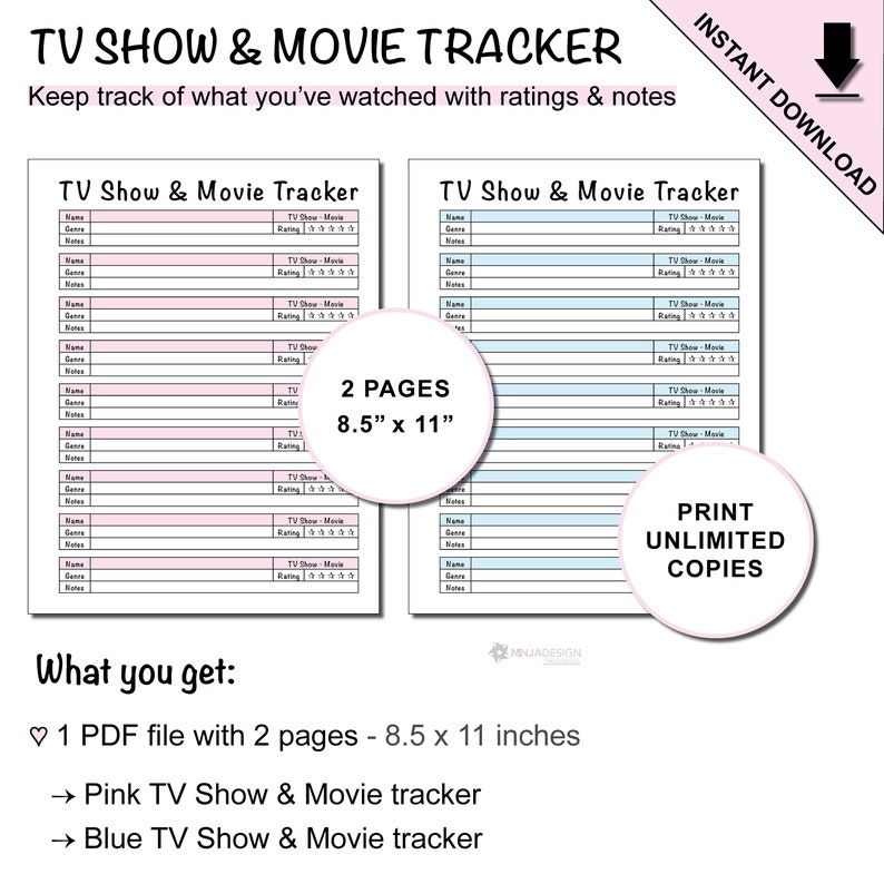 Printable TV Show and Movie Tracker for TV Shows and Movies - Etsy