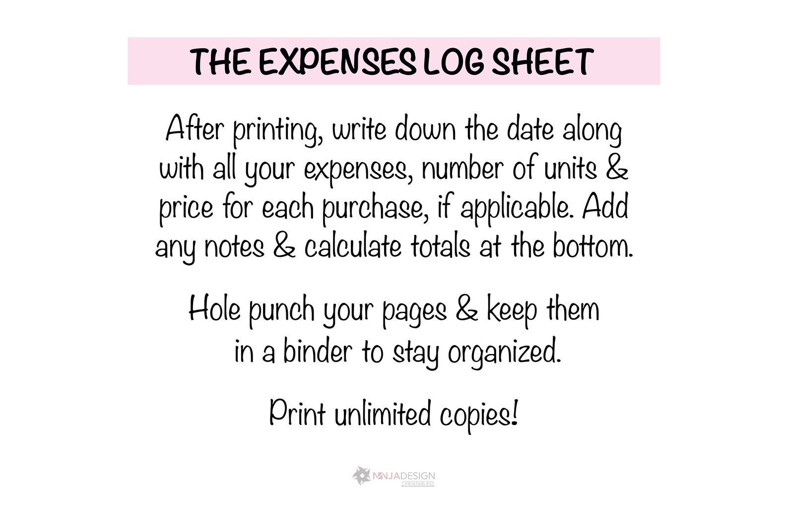 Printable Expenses Log Sheet to Track Small Business Expenses - Etsy