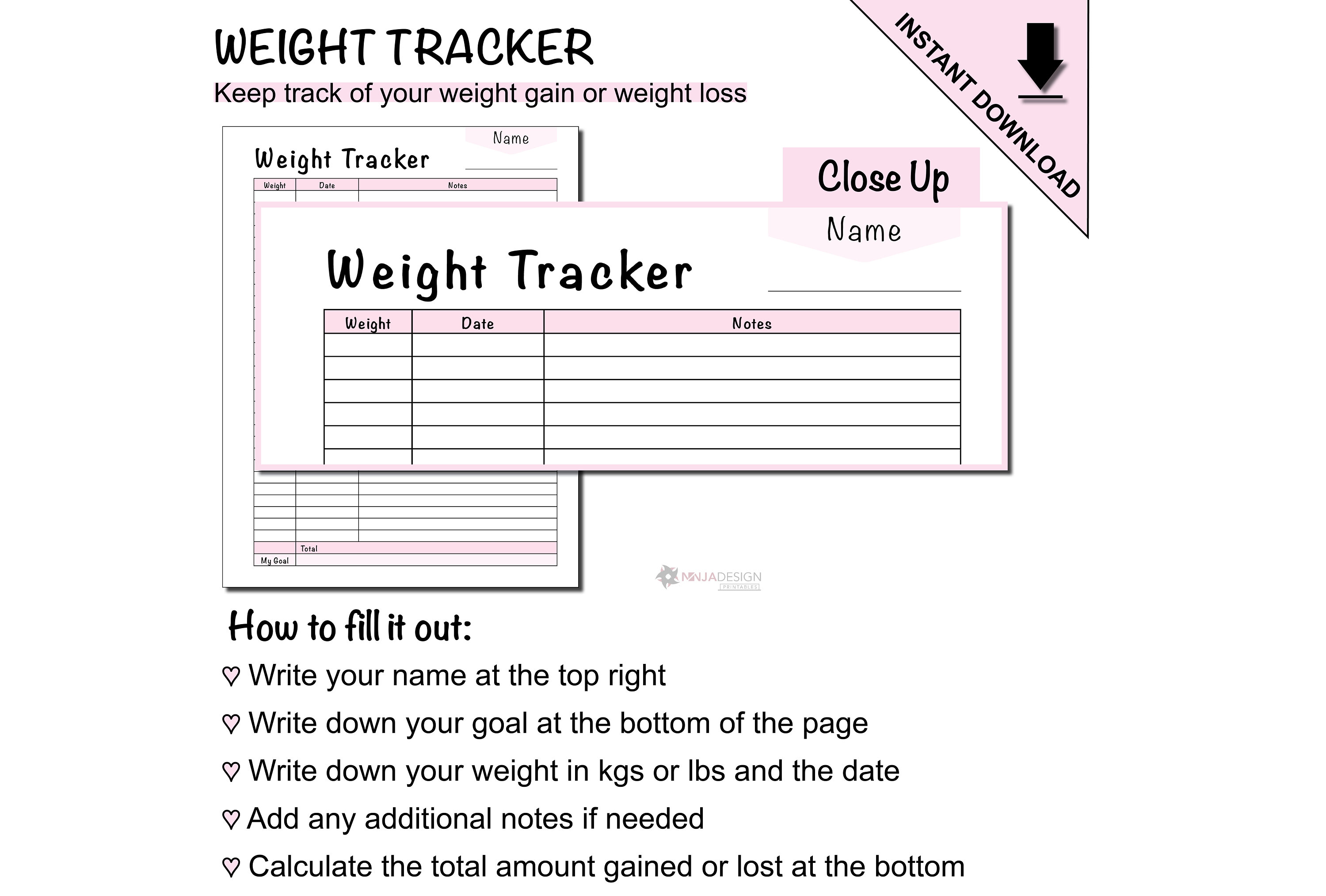 Printable Fitness Planner With Weight Tracker and Measurement Tracker ...