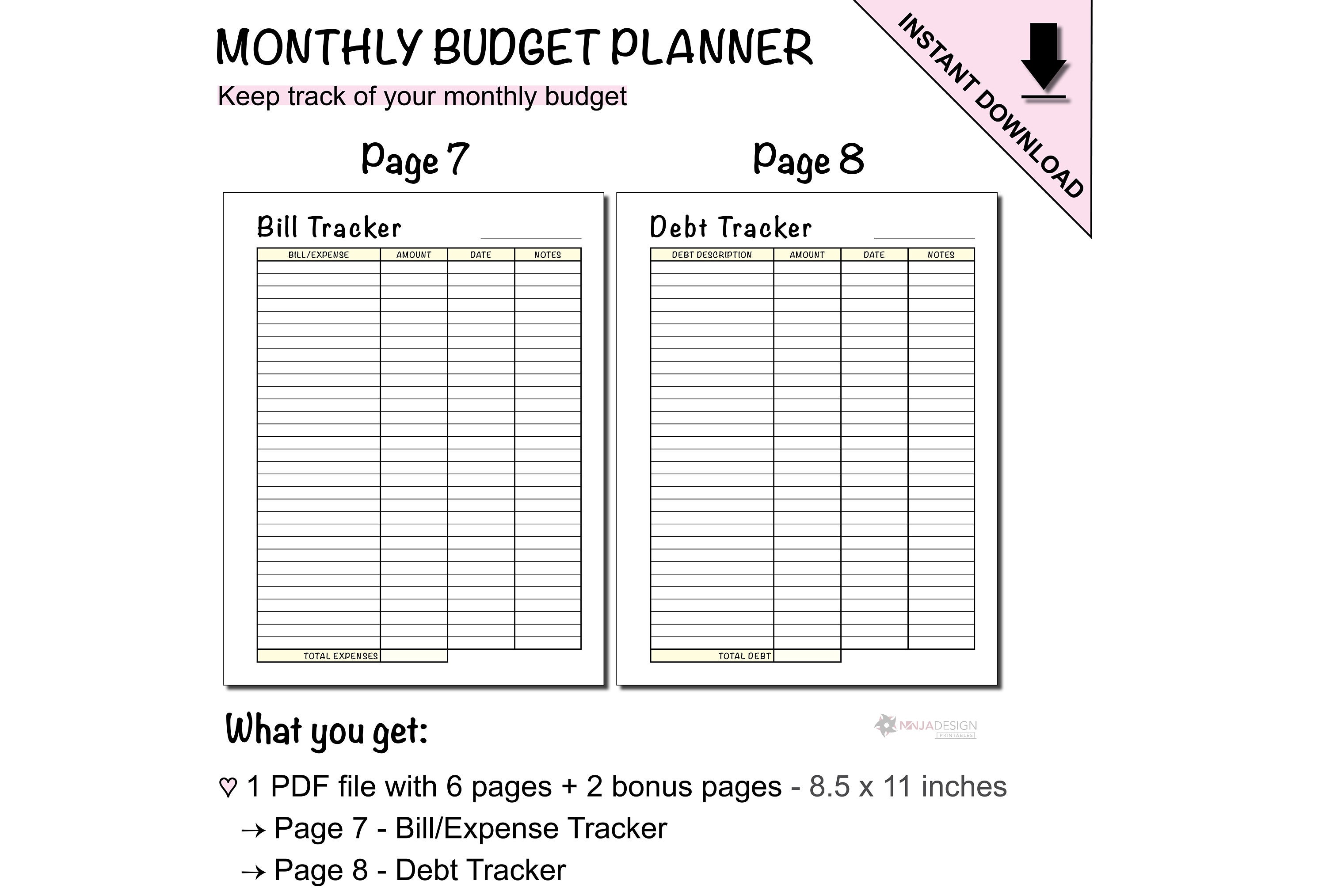 Printable Monthly Budget Planner With a Blank Monthly Calendar to Log ...